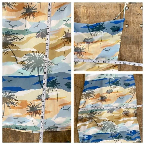 GREYLIN Tropical Palm Tree Cowl Neck Slip Dress Blue Tan XS - Picture 7 of 7